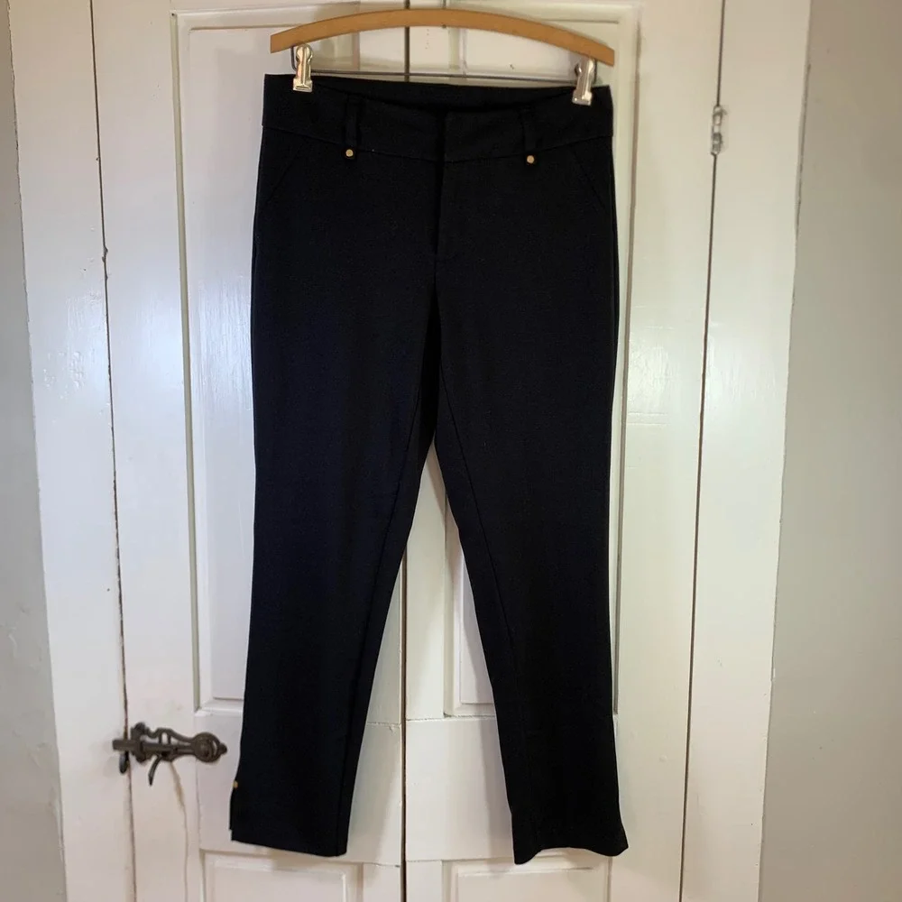 Michael Kors Women Black Ankle Dress Pants Gold Hardware Stretch Size 6 Nautical